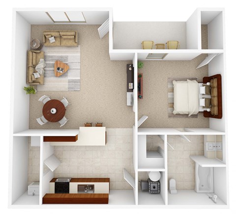 Floor plan for 1 bed, 1 bath, 759 sqft